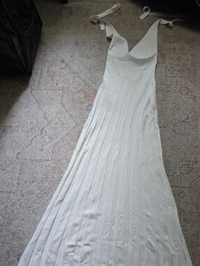 Meshki Cream Maxi Dress with V-Neck and Tie Straps